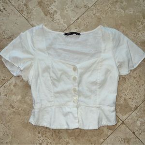 Zara Linen Semi-Peplum Button Top